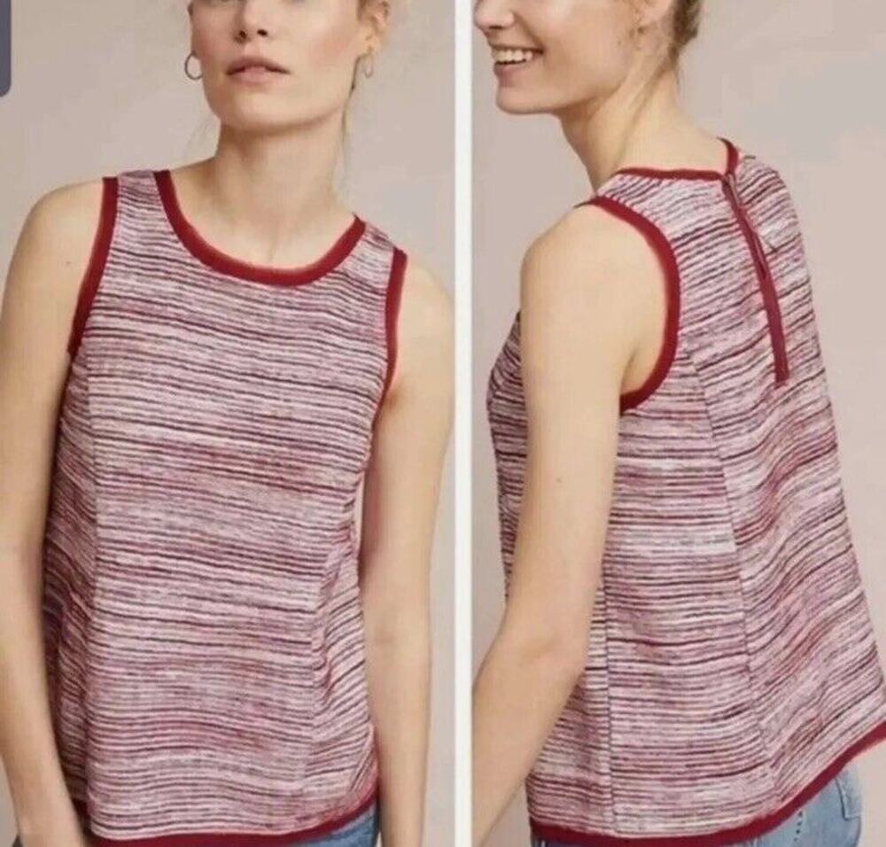 Vanessa Virginia Anthropologie Top Size M Red Indira Textured Stripe Sleeveless